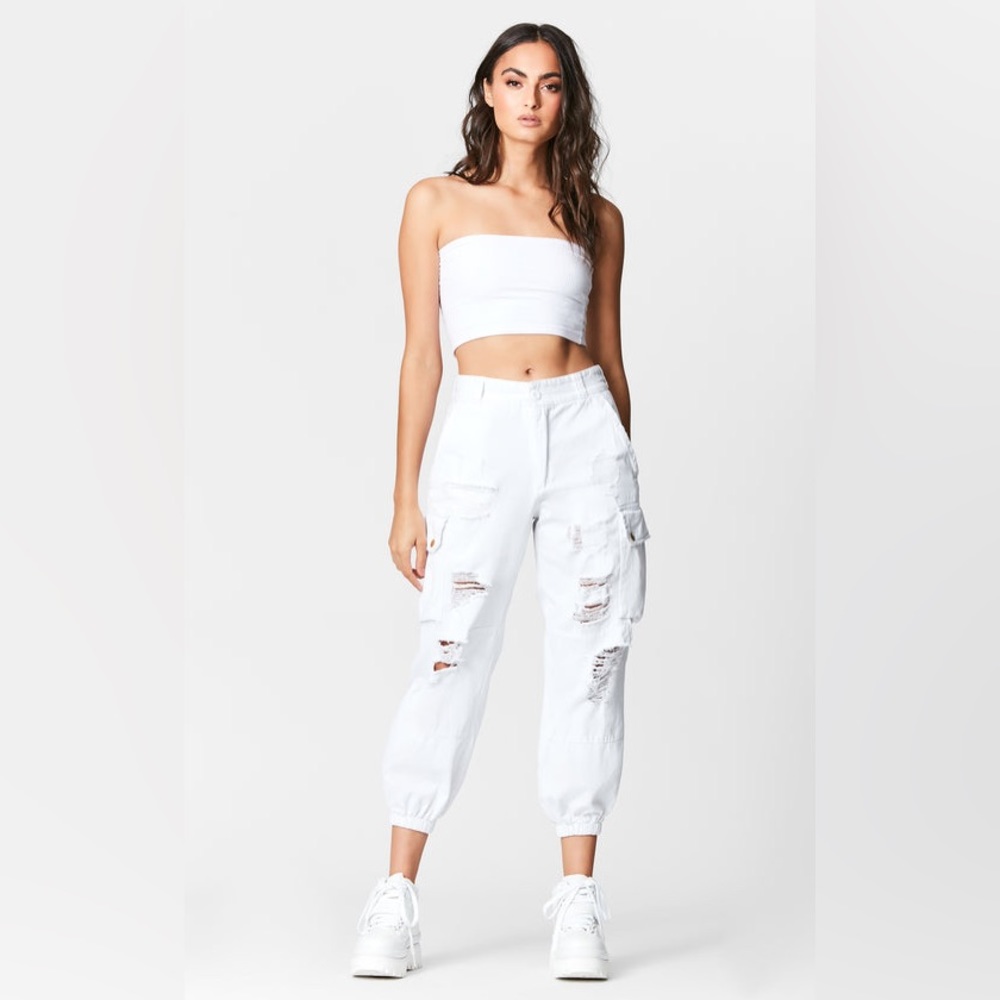 Carmar White Denim Baggy Distressed Cargo Pants Size 4